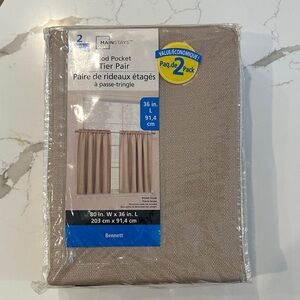 NEW Mainstays Brown Stone Bennett Rod Pocket Tier Pair Curtains 36” - 2 Pack